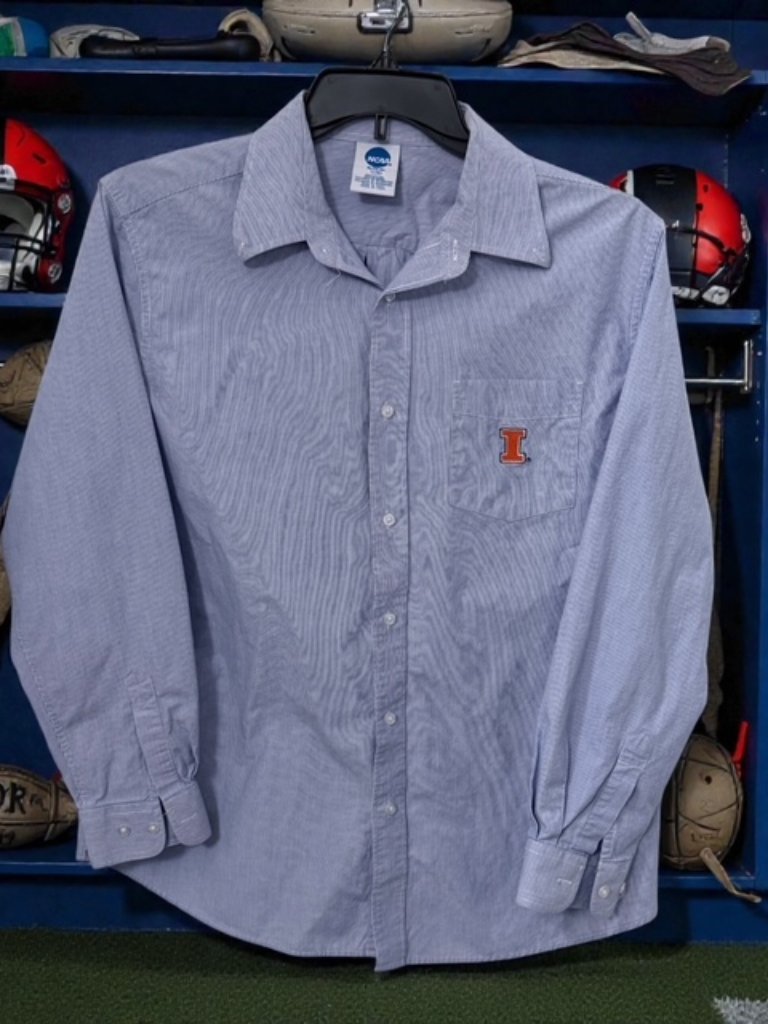 Iowa Hawkeyes Mens Blue Striped Button Up Embroidered Chest Logo Shirt Sz Large